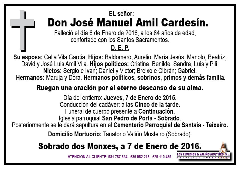 Esquela de José Manuel Amil Cardesín.