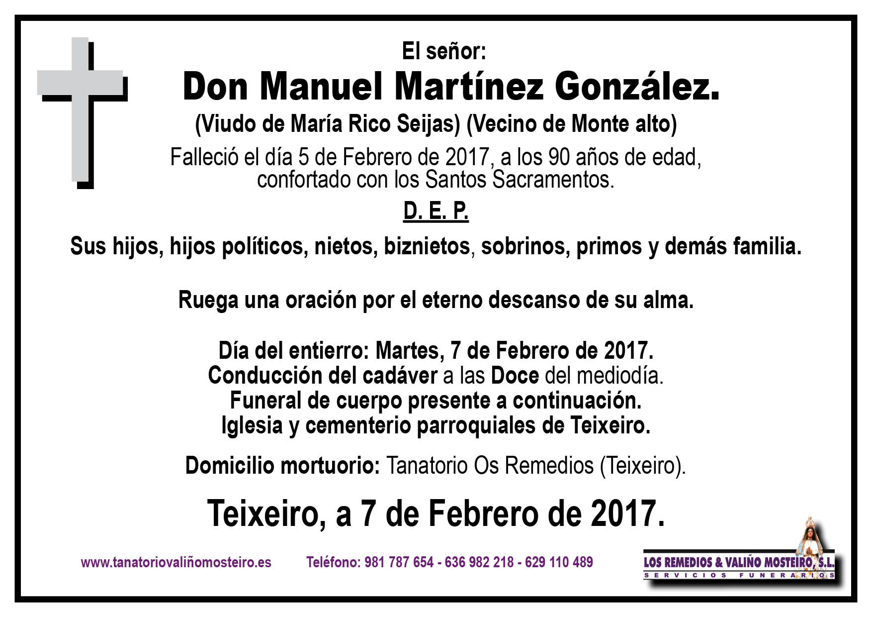 Esquela de Manuel Martínez González.