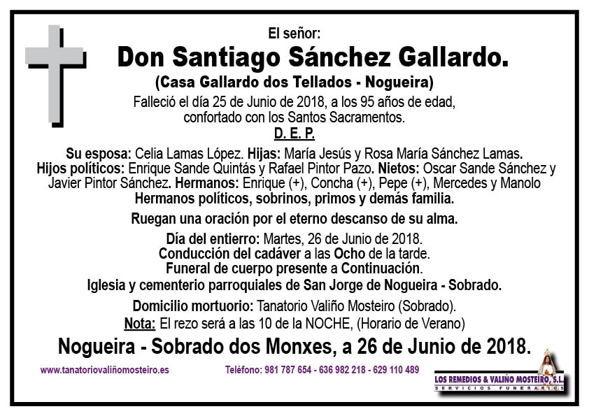 Esquela de Santiago Sánchez Gallardo.