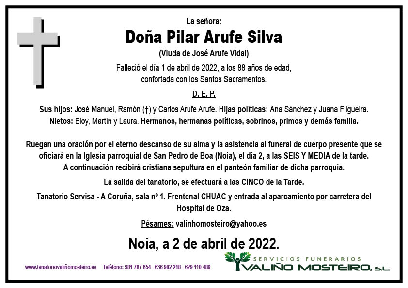 Esquela de Pilar Arufe Silva.