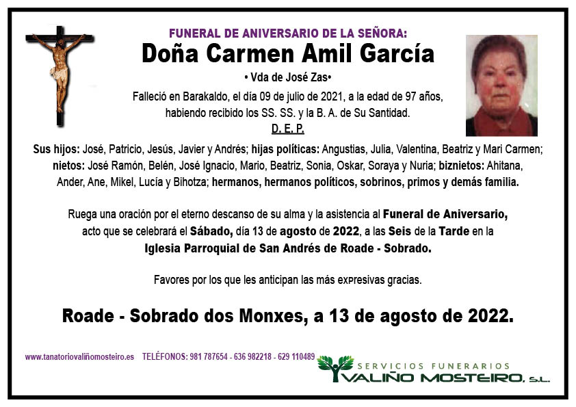 Esquela de Carmen Amil García.