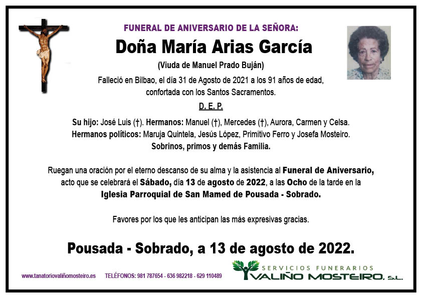 Esquela de María Arias García.