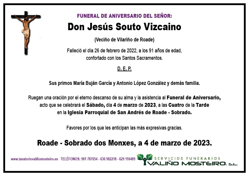 Esquela de Jesús Souto Vizcaino.