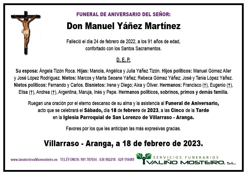 Esquela de Manuel Yáñez Martínez.