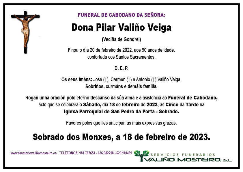 Esquela de Pilar Valiño Veiga.