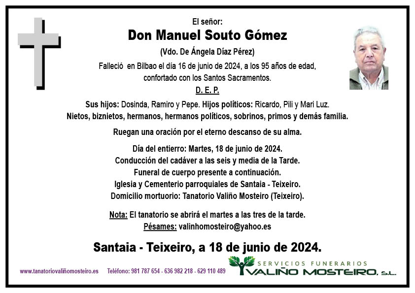 Esquela de Manuel Souto Gómez.