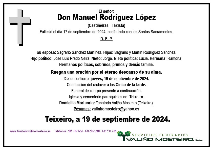 Esquela de Manuel Rodríguez López.