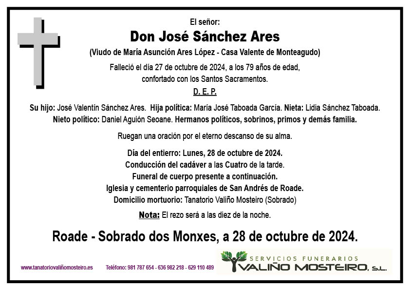 Esquela de José Sánchez Ares.