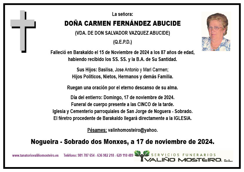 Esquela de Carmen Fernández Abucide.