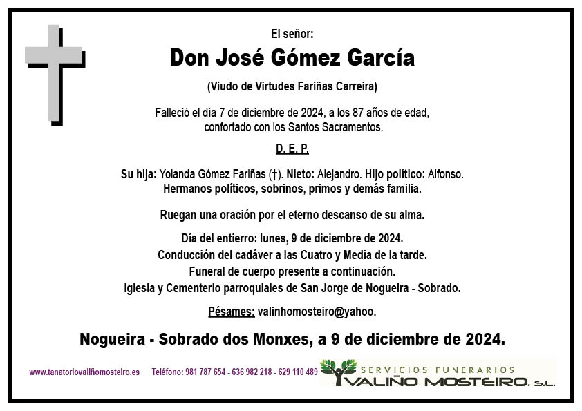 Esquela de José Gómez García.