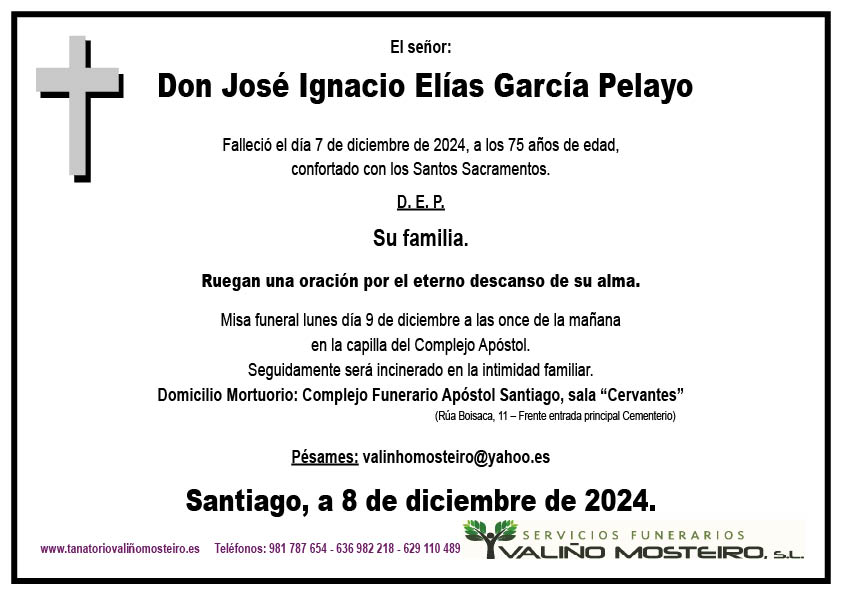 Esquela de José Ignacio Elías García Pelayo.