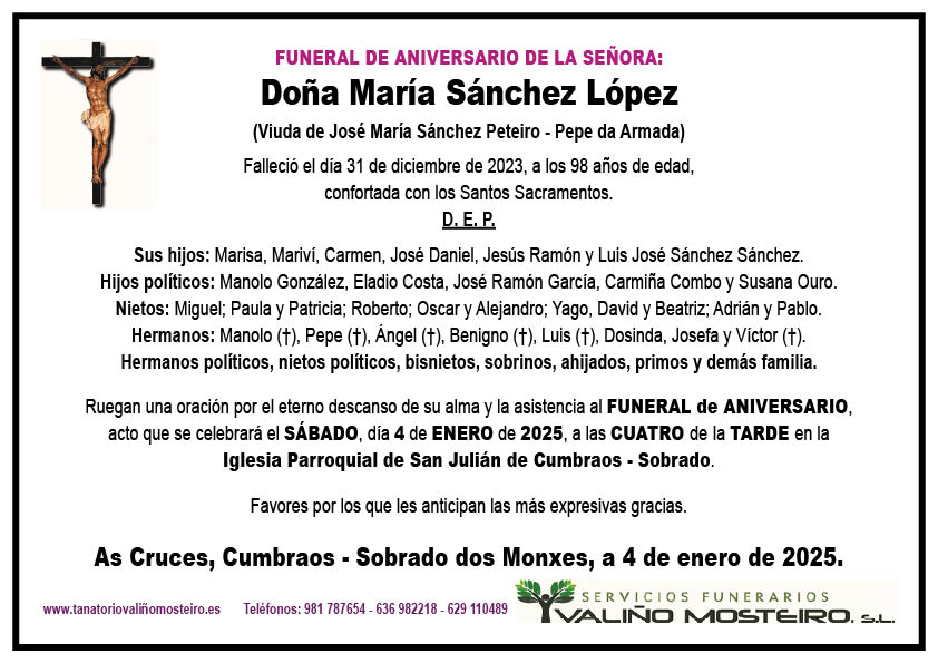 Esquela de María Sánchez López.