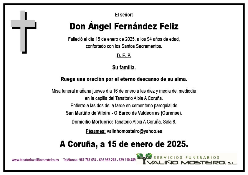 Esquela de Ángel Fernández Feliz.