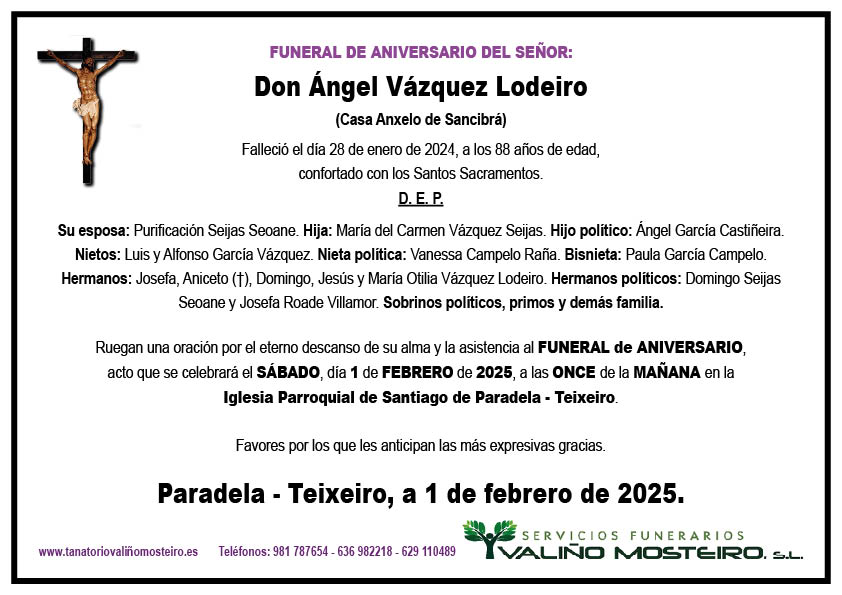 Esquela de Ángel Vázquez Lodeiro.