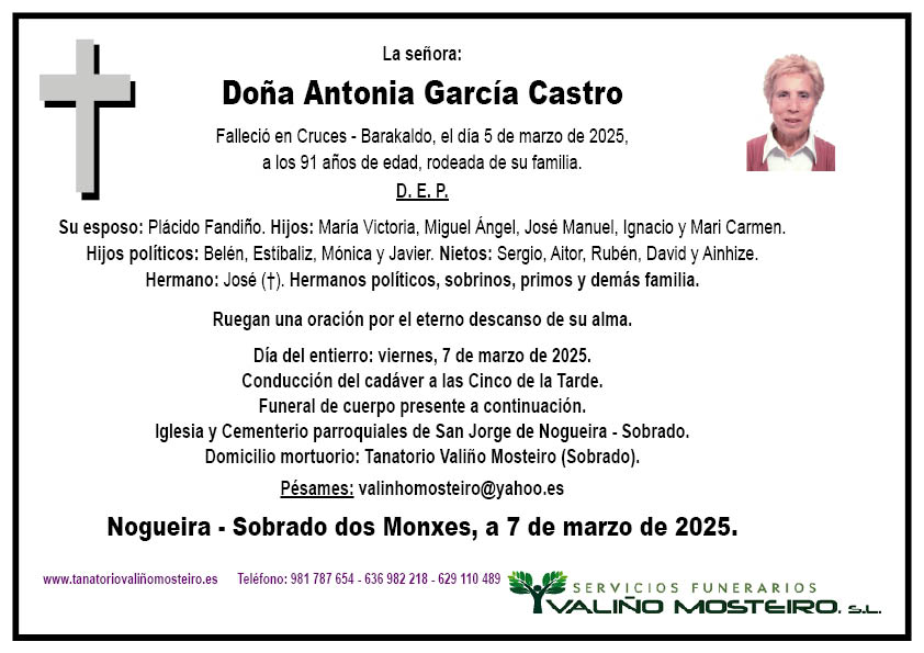 Esquela de Antonia García Castro.