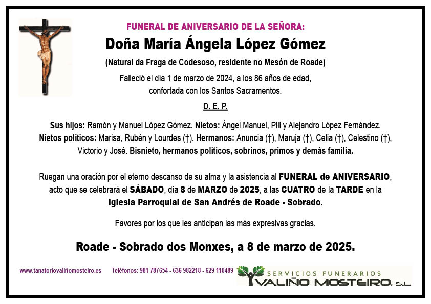 Esquela de María Ángela López Gómez.