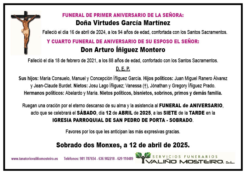 Esquela de Virtudes García Martínez.