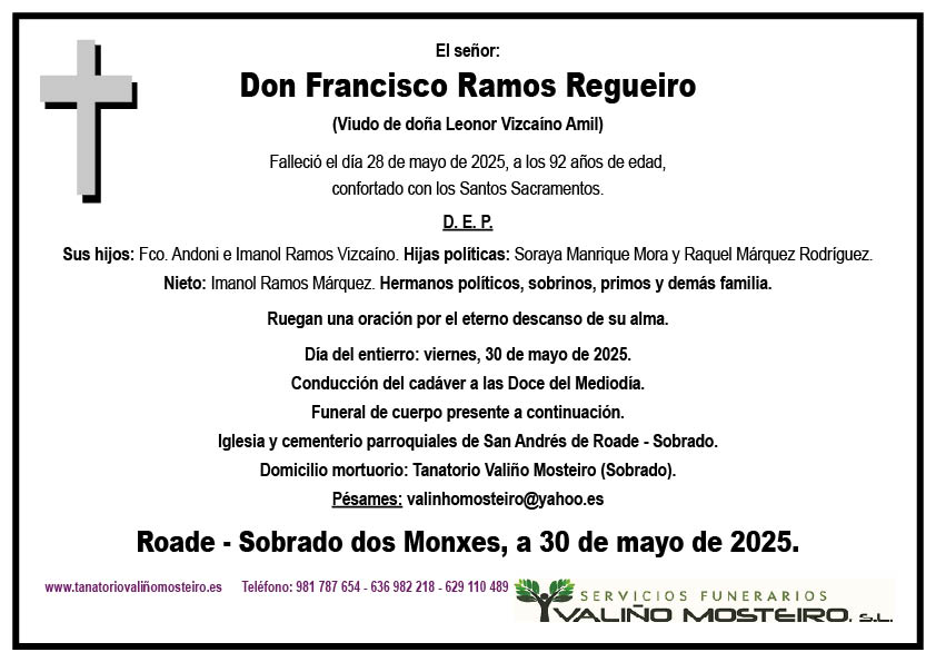 Esquela de Francisco Ramos Regueiro.