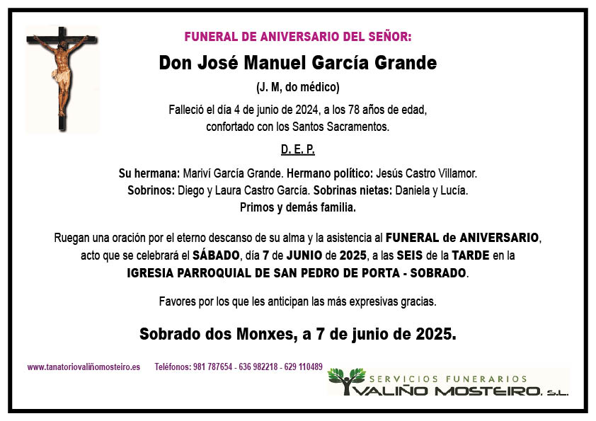 Esquela de José Manuel García Grande.