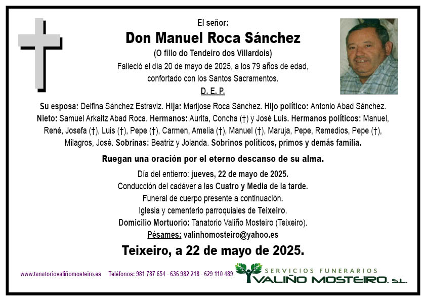 Esquela de Manuel Roca Sánchez.