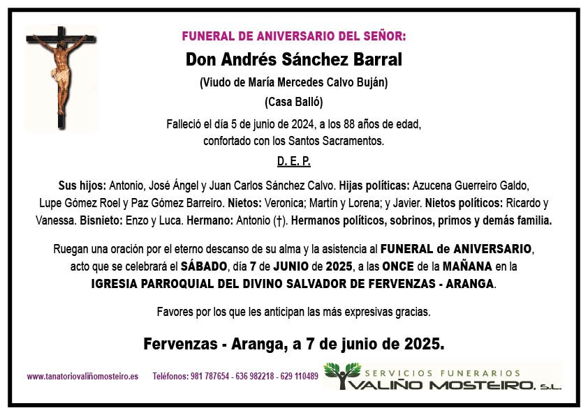 Esquela de Andrés Sánchez Barral.