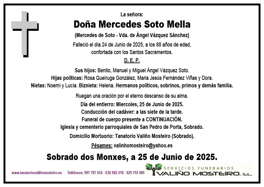 Esquela de Mercedes Soto Mella.