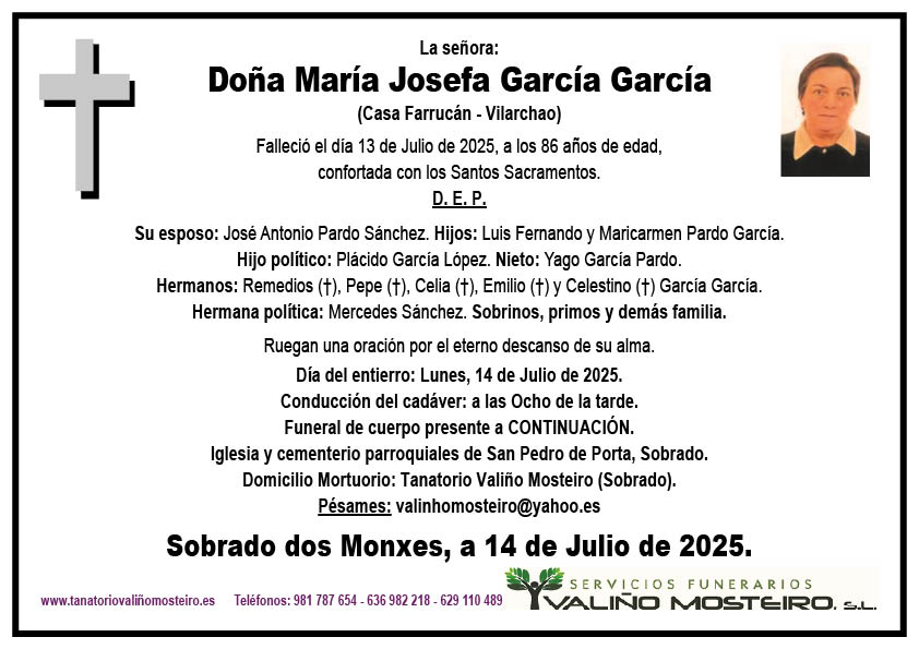 Esquela de María Josefa García García