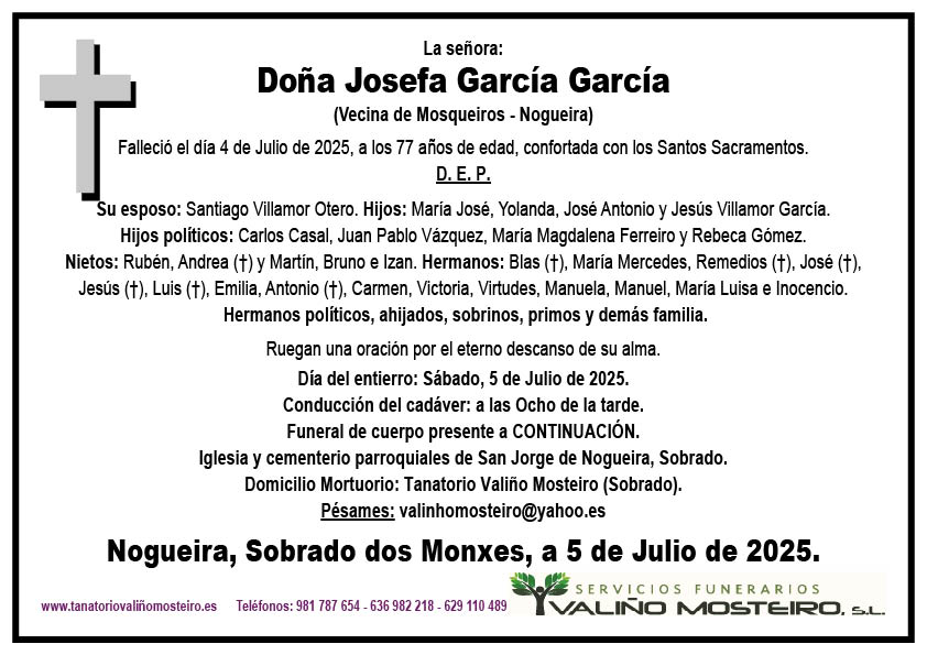 Esquela de Josefa García García.