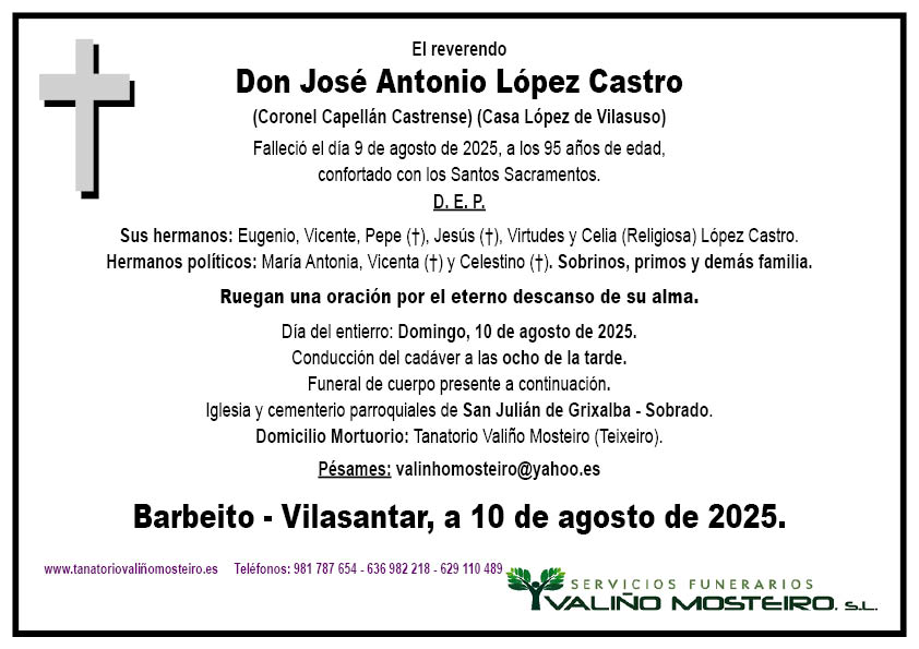 Esquela de José Antonio López Castro.