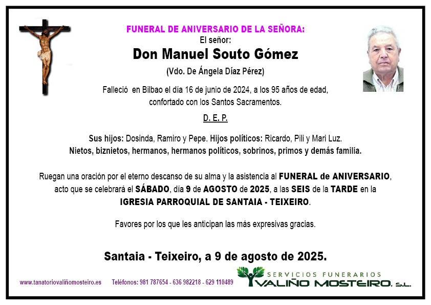 Esquela de Manuel Souto Gómez.