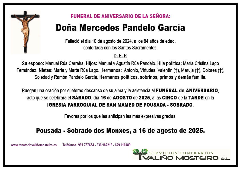 Esquela de Mercedes Pandelo García