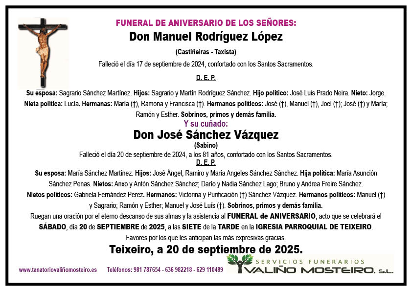 Esquela de Manuel Rodríguez López y José Sánchez Vázquez.