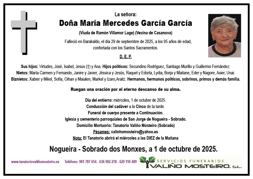 Esquela de María Mercedes García García.