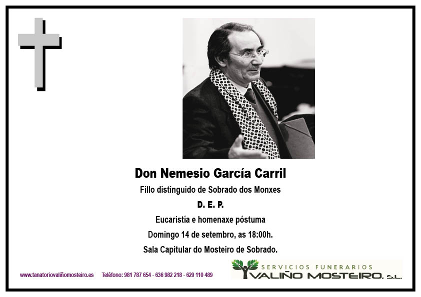 Esquela de Nemesio García Carril.