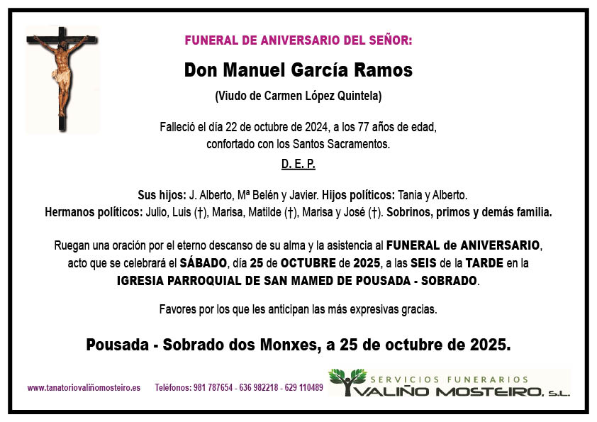 Esquela de Manuel García Ramos.