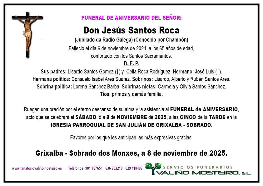 Esquela de Jesús Santos Roca.