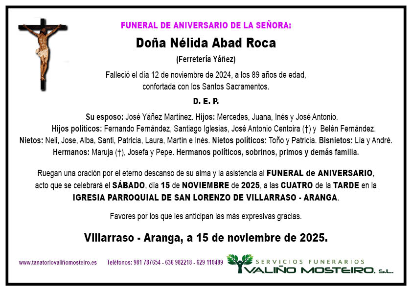 Esquela de Nélida Abad Roca.