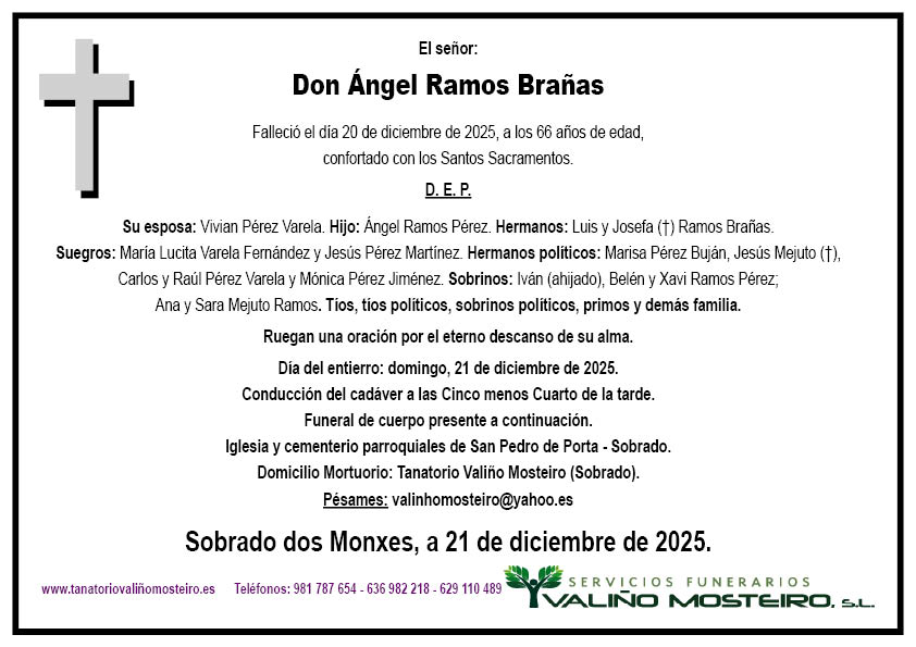 Esquela de Ángel Ramos Brañas.