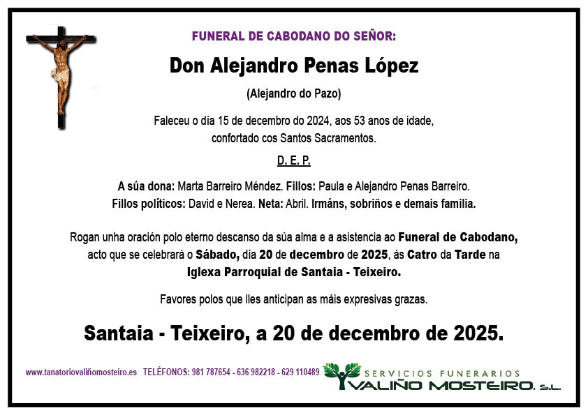 Esquela de Alejandro Penas López.
