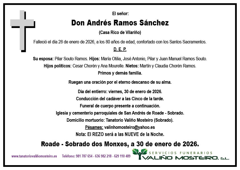 Esquela de Andrés Ramos Sánchez.