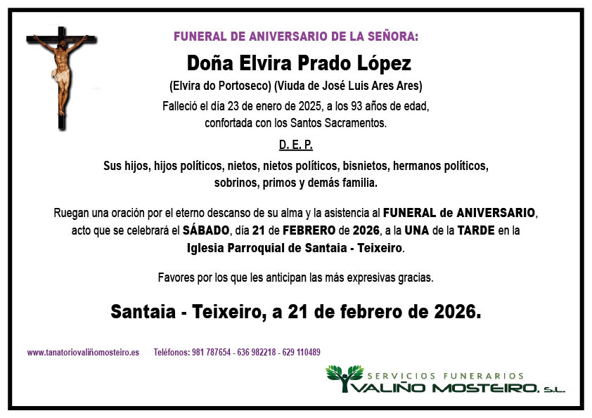Esquela de Elvira Prado López.