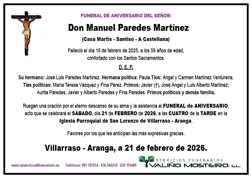 Esquela de Manuel Paredes Martínez.