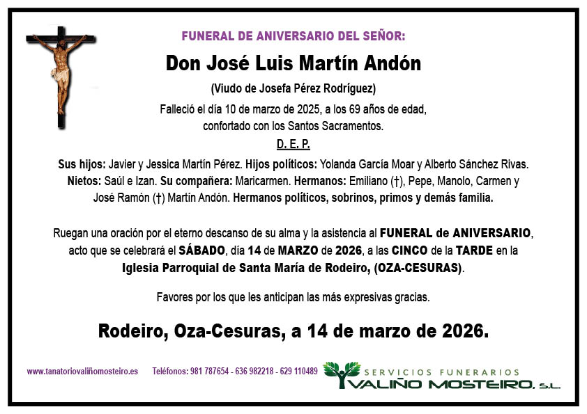 Esquela de José Luis Martín Andón.