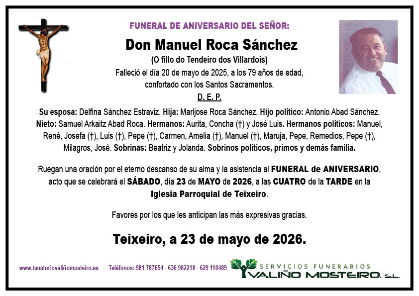 Esquela de Manuel Roca Sánchez.