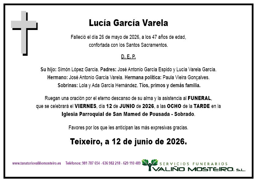 Esquela de Lucía García Varela.