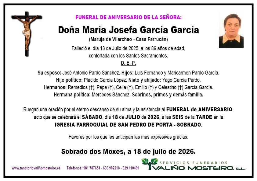 Esquela de María Josefa García García.