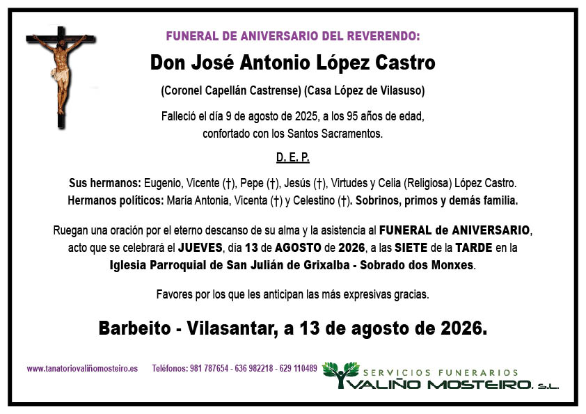 Esquela de José Antonio López Castro.