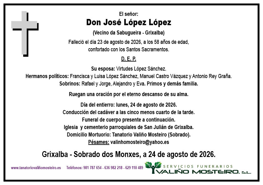 Esquela de José López López.