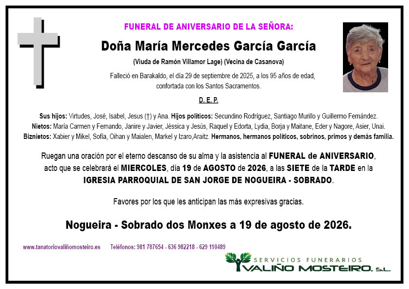 Esquela de María Mercedes García García.
