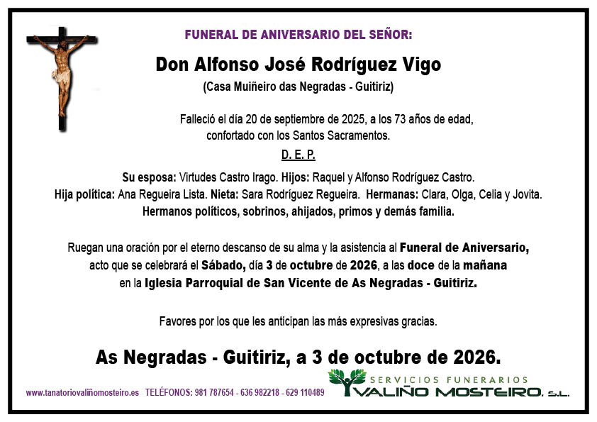 Esquela de Alfonso José Rodríguez Vigo.